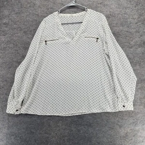 Maurices Shirt Damen XXL weiß gepunktet Langarm Rollriegel V-Ausschnitt - Bild 1 von 6