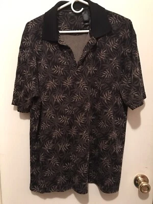 Golf Polo Shirt Men L Hawaiian Tropical Leaves Short Sleeve Modal Blend - Image 1 of 4