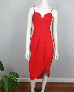 Luvalot Size 10 Mock Wrap Draped Pleated Dress Red Midi Sweet Heart Neckline NWT - Picture 1 of 12