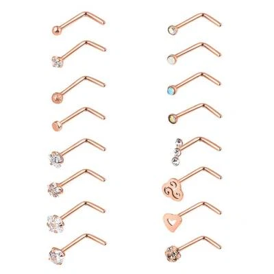 16pcs/lot CZ Surgical Steel Nose Rings L Shaped Stud Body Piercing Jewelry 20G - Image 1 of 4