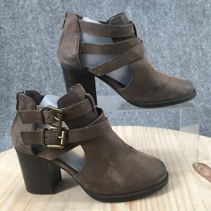 Soda Boots Womens 6.5 Buckle Strap Heels Ankle Booties Brown Leather Back Zip - Picture 1 of 15
