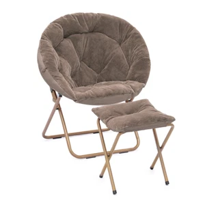 Round Folding Faux Fur Saucer Chair Oversized Large Comfy Furry Moon Chair,Beige - Picture 1 of 6