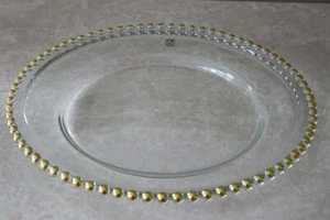 ESSENTIAL DECOR & BEYOND BEADED GLASS CHARGER PLATES - CLEAR/GOLD -NEW- SET OF 4 - Picture 1 of 1