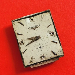 Longines Watch Movement Cal 9LT Rectangle Dial Hands Crown Stem Ticks For Parts - Picture 1 of 5