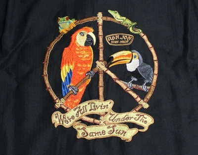 Mens M Medium Ron Jon Surf Shot Black Button Up Shirt Embroidered Under The Sun - Image 1 of 4