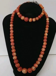 Vintage Genuine Red Sponge Apple Coral 16mm Beaded Necklace & Matching Bracelet - Picture 1 of 20
