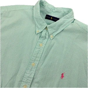 RALPH LAUREN Mens short sleeve button down seersucker shirt Aqua/White - XXL - Picture 1 of 7