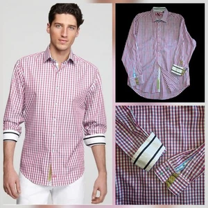 Robert Graham blau mauve weiß kariert LS Knopf Hemd gereifte Manschette Herren XL neu ohne Etikett - Bild 1 von 15