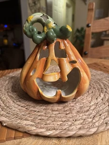 PORTACANDELE BLUE SKY CLAYWORKS 2012 JOL ZUCCA TEALIGHT HEATHER GOLDMINE SGND - Foto 1 di 9