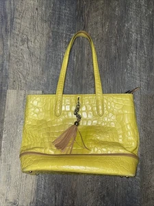 Charles Jourdan tote bag/borsa a tracolla in pelle di coccodrillo goffrato giallo senape - Foto 1 di 12