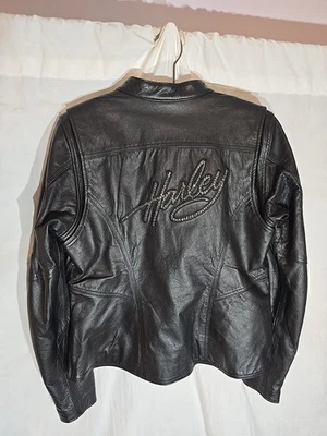 Harley Davidson Embellished Bling Rhinestone Leather Jacket size Medium  - Image 1 of 4
