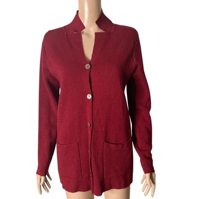 Cárdigan largo vintage Charter Club Petite para mujer pequeño granate 100 % lana merino  Foto 1 de 4