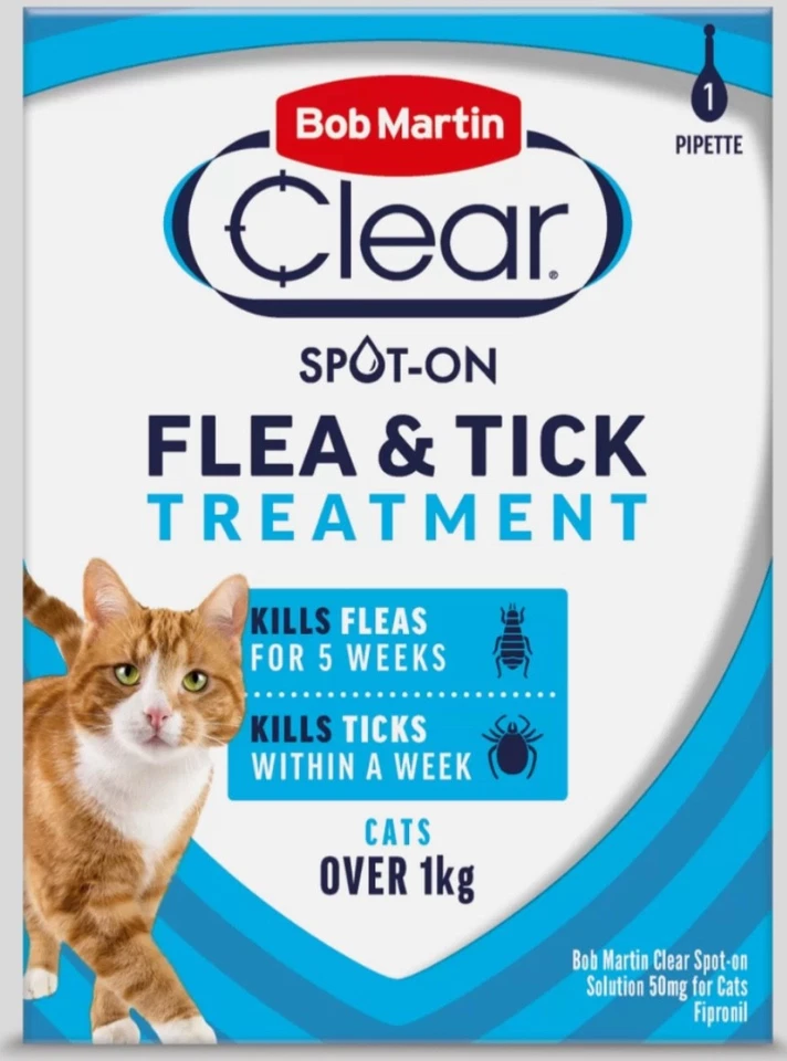 Bob Martin Clear Spot On - Flea & Tick Treatment - Treat & Protect - Cats 1kg+