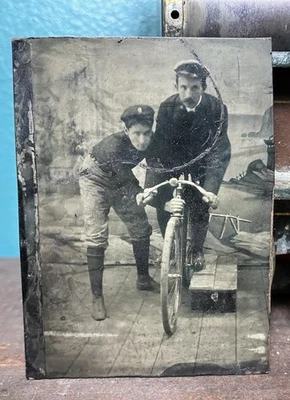 Antique Tintype Photograph Of Bicycle Racer Cyclist - Image 1 of 3