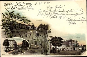 Litho Bad Nauheim in Hessen, Kurhaus, Teichhaus, Straßenpartie - 4118896 - Picture 1 of 2
