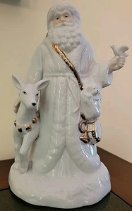 Vintage Sankyo Porcelain Wind Up Musical Santa White Gold Trim EUC - Picture 1 of 9