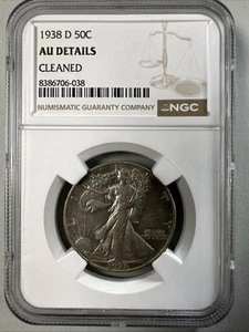1938-D 50c Walking Liberty Half Dollar NGC Graded AU Details (Cleaned) - Picture 1 of 4