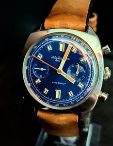 Vintage 1960s Jules Jurgensen Royal Blue Dial Chronograph Croton Valjoux - Picture 1 of 18