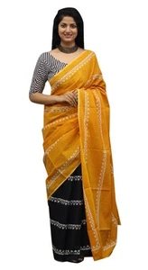 Indian Saree for Women Hand Printed with Unstitched Blouse Piece  Cotton Saree - Picture 1 of 12
