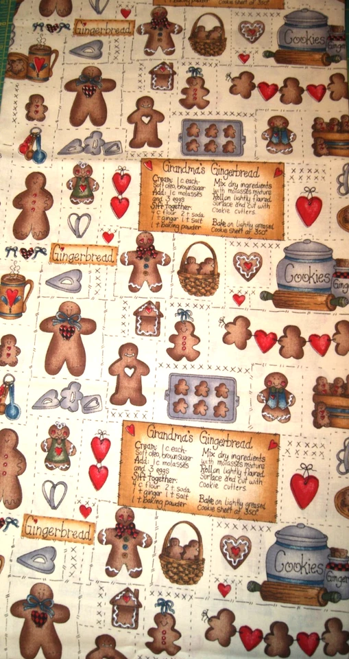 1Y 19"  Diana Marcum Marcus Bros Grandmas Gingerbread Men Recipe Fabric - Image 1 of 1
