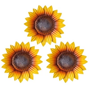Sunflower Wall Decor - 9'' Metal Flower Wall Art Decorations 3 Pack Spring Ya... - Picture 1 of 8