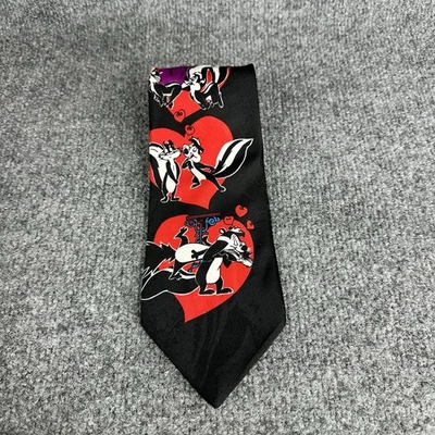 复古 1995 Looney Tunes Mania Pepe Le Pew Skunks Hearts Penelope 领带 58X3.5 英寸 — 第 1/4 张图片