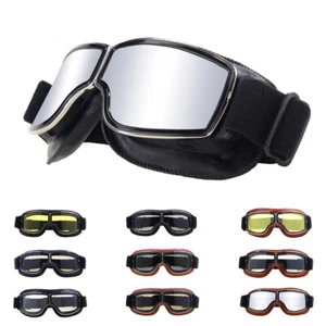 Vintage Leather Bike Goggles Glasses Windproof Cycling Sunglasses Eye Protection - Picture 1 of 22