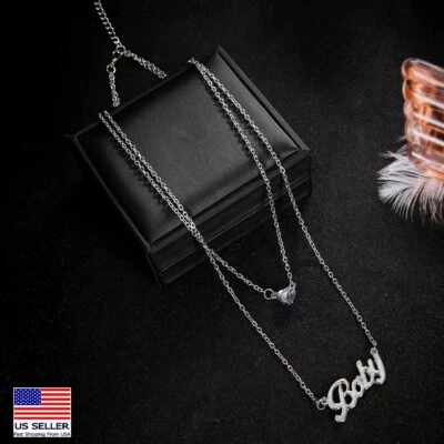 Fashion Women Jewelry Necklace Layered Classic Heart BABY Words Letter Pendant - Image 1 of 3