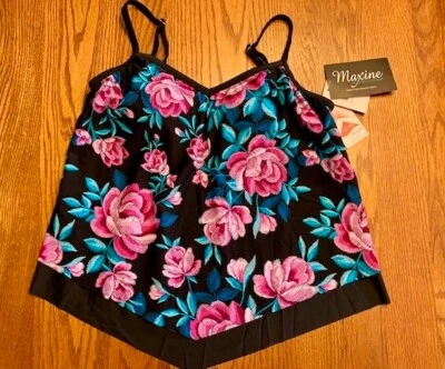 MAXINE Голливуда цветочный полуночная орхидея трепетать кромки танкини верхний размер 10 16 новый с Ярлыками - Изображение 1 из 4