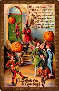 All Hallowe'en Greetings We Are Little Fairies Embossed Postcard - Picture 1 of 2