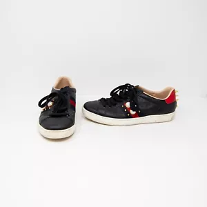 Zapatillas bajas Gucci para mujer Ace Web tachonadas perlas adornadas cuero 5 - Imagen 1 de 5