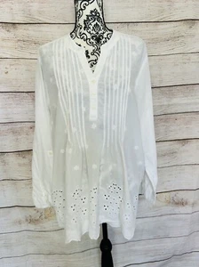 American Sweetheart Vintage Women’s White Long Sleeve Floral Eyelet Tunic Top XL - Picture 1 of 10