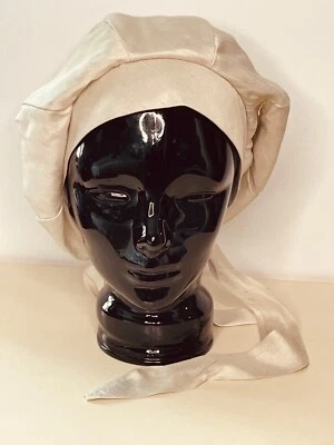 VTG 60'S MOD CARSON PIRIE SCOTT STONE OFF WHITE SILK DUPIONI TIE BERET SNOOD HAT - Image 1 of 4