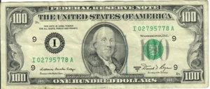 1981A 100$ FRN - Small portrait - KDO/DTR I02795778A - #15301 - Picture 1 of 2