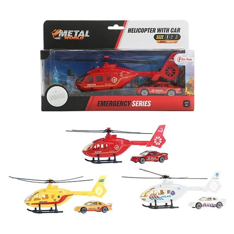 TOI-TOYS Hubschrauber inkl. Auto Feuerwehr Polizei Ambulance Modell Spielzeug