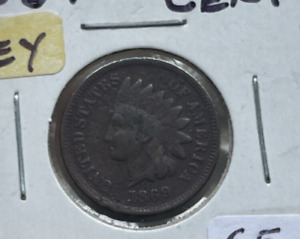 1869 Indian Head Cent - Scarce Date - Some Verdigris  bg
