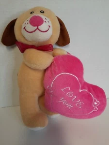 Tan Puppy With 'Love You' Pink Heart. Sugar Loaf 2014. NOS. 11". - Picture 1 of 7