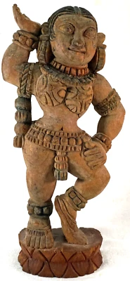 Antigua estatua de la diosa Ganges Devi templo hindú escultura de madera tallada a mano Foto 1 de 4