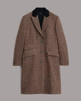 Abrigo de lana marrón trapo y hueso pata de gallo Cambridge talla pequeña precio de venta sugerido por el fabricante 1495 USD Foto 1 de 4