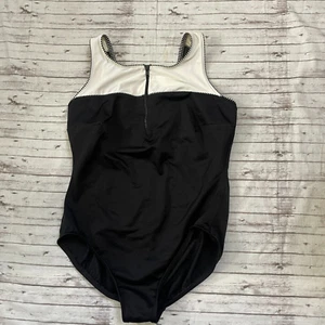 MIRACLESUIT One Piece Swimsuit Zipper Front Scoop Back Black White Size 16W - Picture 1 of 6