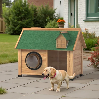 Wooden Dog House Outdoor for Backyard Farm with Waterproof Clear Dome Dog Window - Image 1 of 4