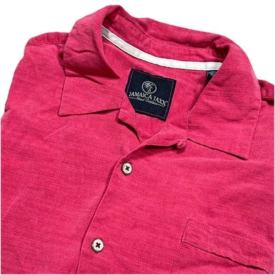 Jamaica Jaxx мужской короткий рукав XL красный на пуговицах 100% шелк гавайский - Изображение 1 из 4