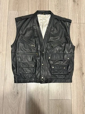 vintage leather gilet men Leonardo multipocket black Size 50 - Image 1 of 4