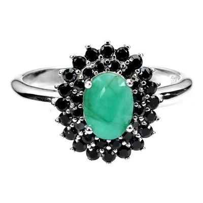 925 Anello Argento Sterling Ovale Smeraldo 7x5mm Spinello Gemma Gioielli Size 7 - Immagine 1 di 4