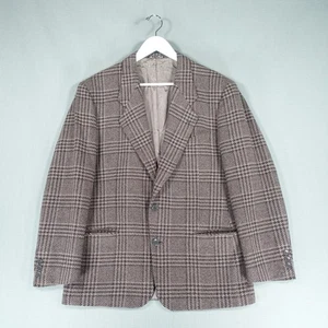 Vintage Giorgio Armani Tweed Blazer Mens 39.5 Grey Black Wool Plaid Jacket Hunt - Picture 1 of 15