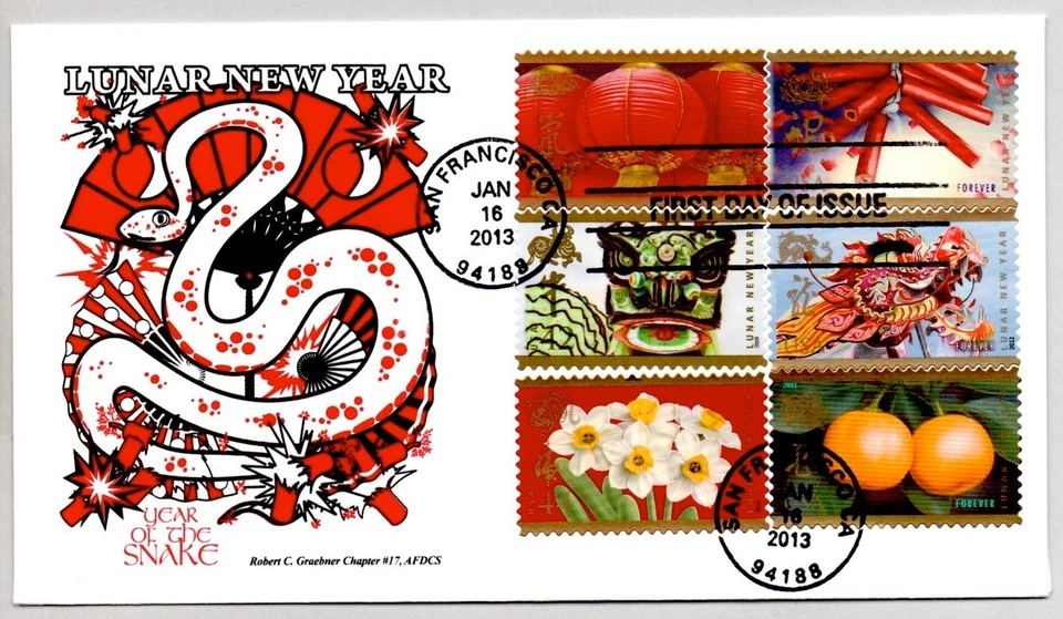 #4726 CHINESE LUNAR NEW YEAR OF THE SNAKE FIRST DAY ISSUE MULTI STAMP COMBO FDC! - Image 1 of 1