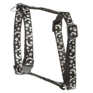 Whisker City Adjustable Reflective Cat Harness Girth 8 - 16" Black Moon & Stars - Picture 1 of 5