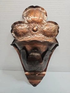 Copper Art Wall Pocket, Decor, Planter. Crafted By Artist. Flower Design. 11" - Picture 1 of 8