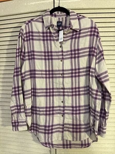 Gap Long Sleeve Button Up Boyfriend Plaid Flannel Shirt Women Sz Small Tall NWT - Picture 1 of 7