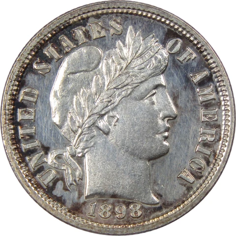 1898 Barber Dime 90% Silver 10c Proof US Type Coin SKU:I921 Cover